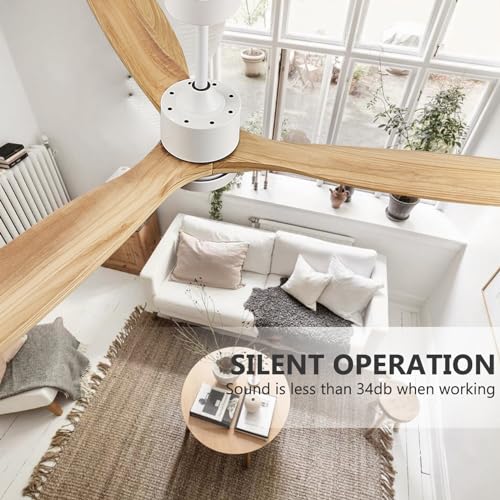 Eliora 52 60 inch Ceiling Fans with Lights and Remote Control, Outdoor Ceiling Fans for Patios, 3 Solid Wood Blades, Quiet DC Motor, Ceiling Fans with light, ETL Listed(Nature Wood)