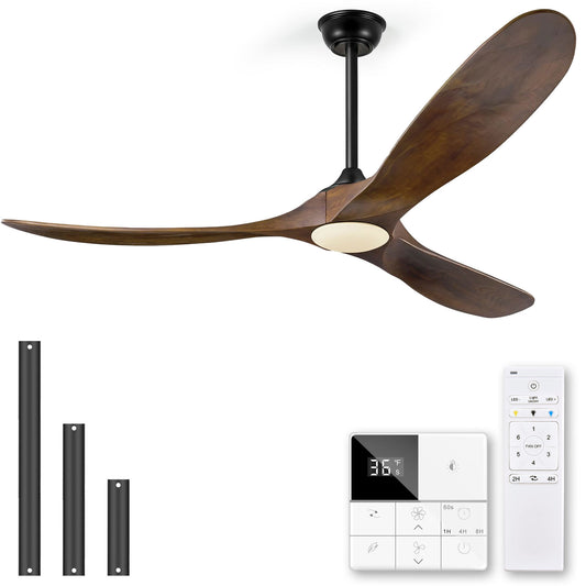Eliora 60 Inch Ceiling Fans with Lights and Remote Control, Outdoor Ceiling Fan with Light High cfm Outdoor Ceiling Fan for Patio, Porch, 6 Speed Propeller Quiet DC Motor ETL Listed-Deep Walnut