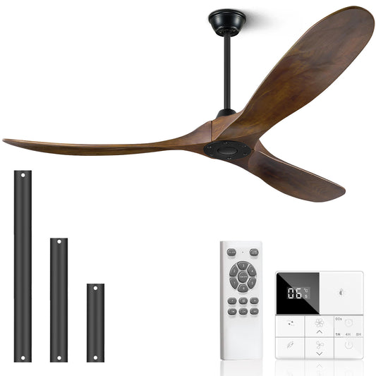 Ceiling Fan without Light, 52 60 72 88 Inch Wood Ceiling Fan no Light with Remote Wall Switch, Outdoor Ceiling Fan for Patio, Porch, Bedroom, 6 Speed, Quiet DC Motor, ETL Listed-Deep Walnut