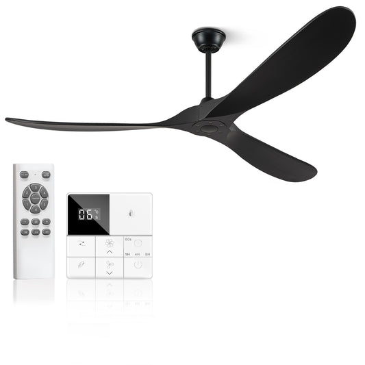 Eliora Ceiling Fan without Light, 52 60 72 88 Inch Wood Ceiling Fan no Light with Remote Wall Switch, Outdoor Ceiling Fan for Patio, Porch, Bedroom, 6 Speed, Quiet DC Motor, ETL Listed-Black