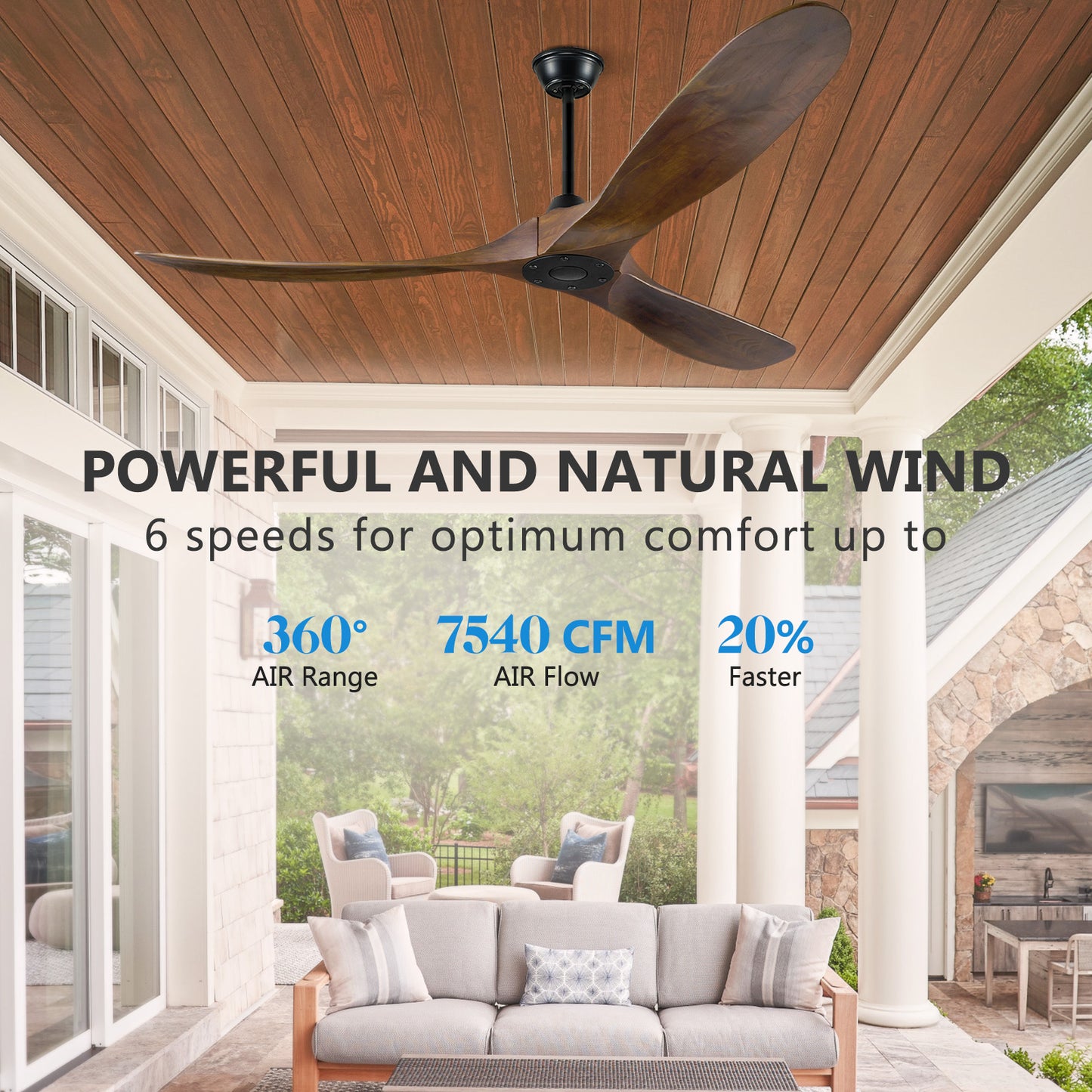 Ceiling Fan without Light, 52 60 72 88 Inch Wood Ceiling Fan no Light with Remote Wall Switch, Outdoor Ceiling Fan for Patio, Porch, Bedroom, 6 Speed, Quiet DC Motor, ETL Listed-Deep Walnut