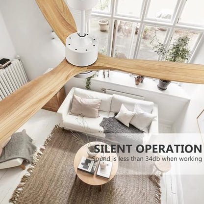 Eliora 52 60 inch Ceiling Fans with Lights and Remote Control, Outdoor Ceiling Fans for Patios, 3 Solid Wood Blades, Quiet DC Motor, Ceiling Fans with light, ETL Listed(Nature Wood)